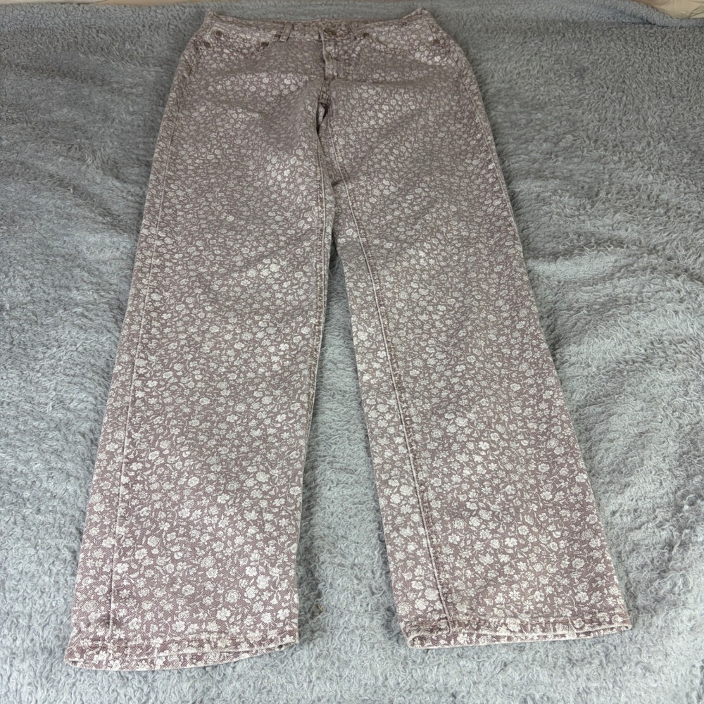 American Eagle Floral Print Straight Leg Jeans Mauve Purple White Size 4 Long